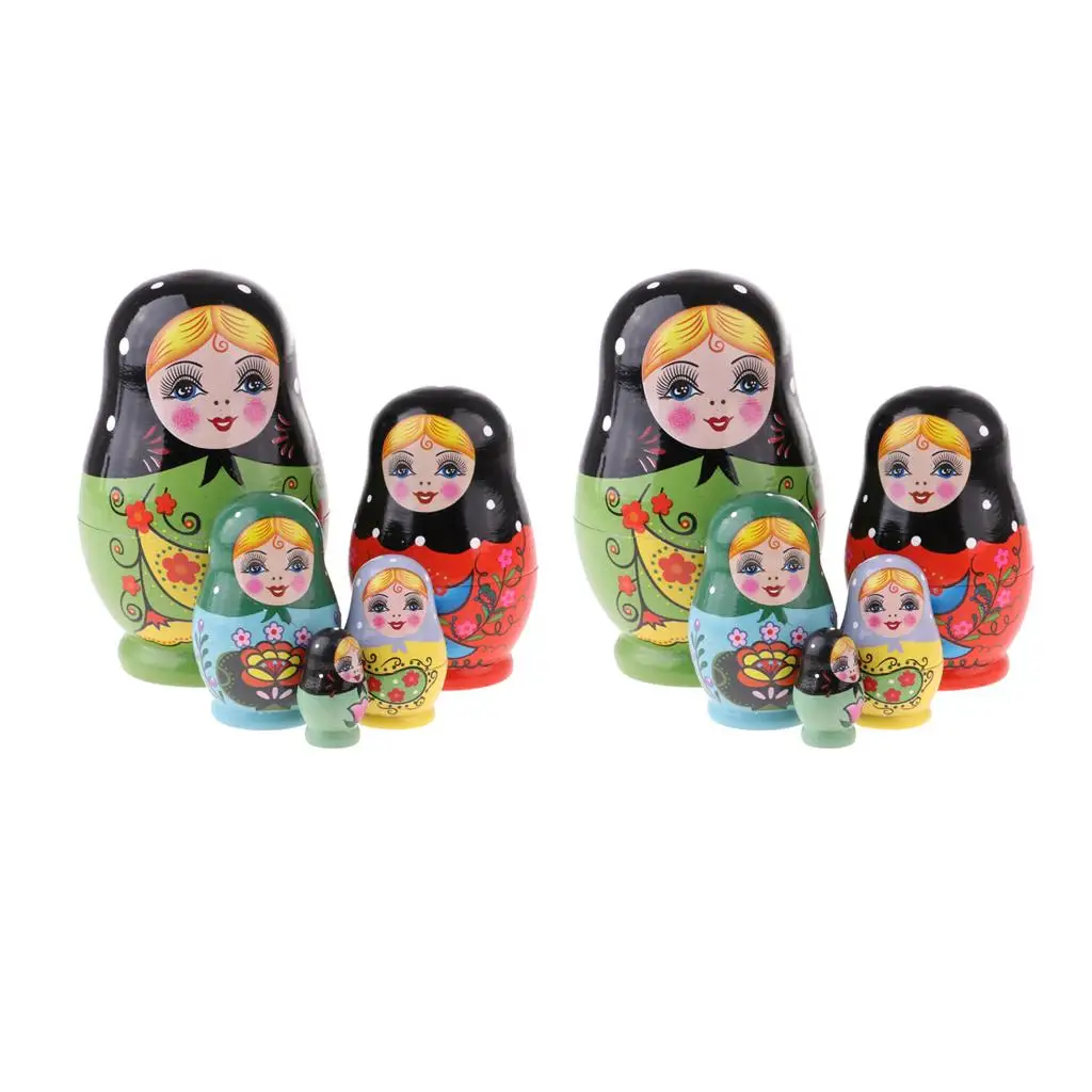 2 Female Russian Nesting Doll Matryoshka Wood for Children Kids Gift