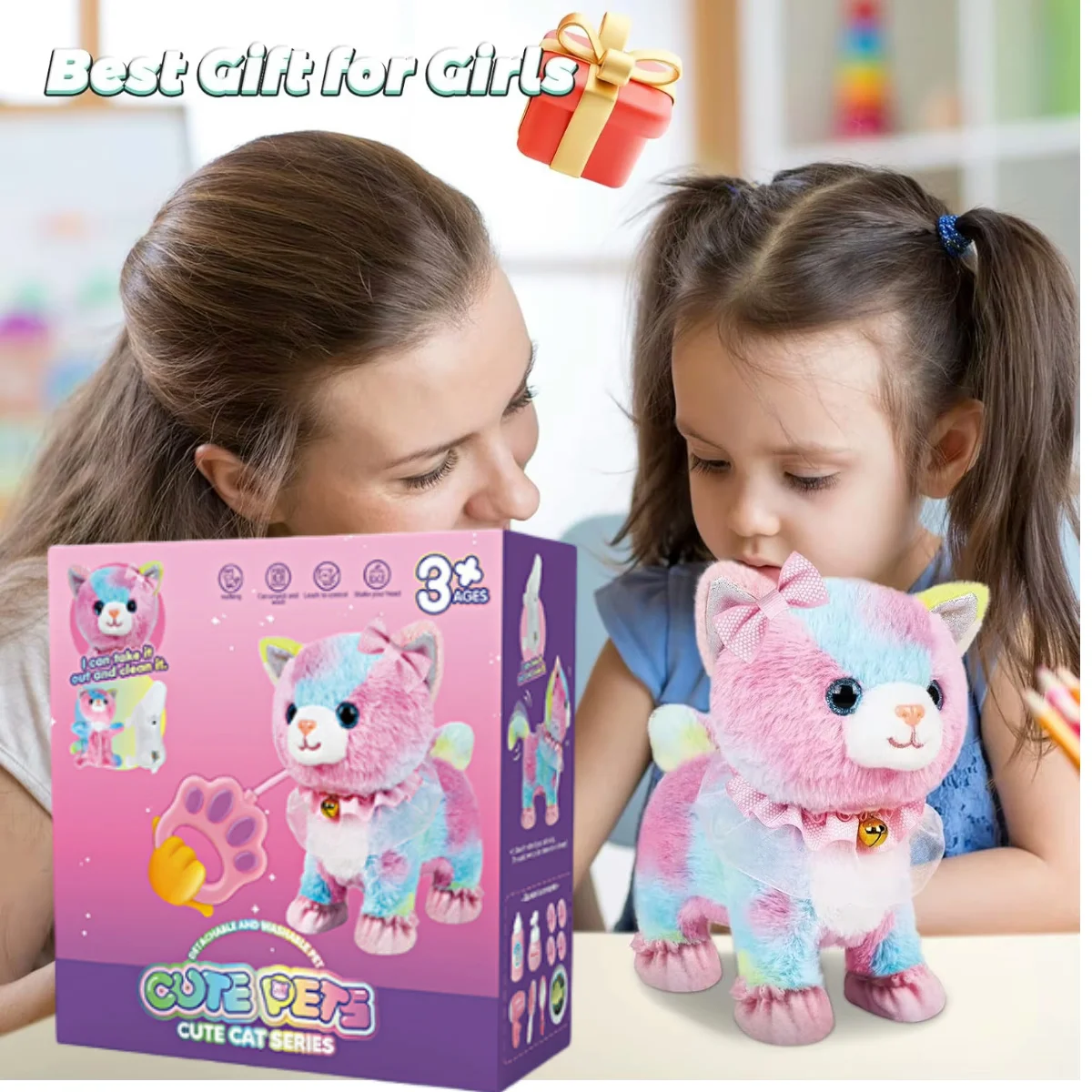 ของเล่นแมวเดินได้เหมือนจริง ควบคุมด้วยการสัมผัสและเสียง พร้อมสายจูง สามารถเดิน เสียงเหมียว และกระดิกหางได้ ของขวัญที่ดีที่สุดสำหรับเด็กผู้หญิงอายุ 3 ปีขึ้นไป