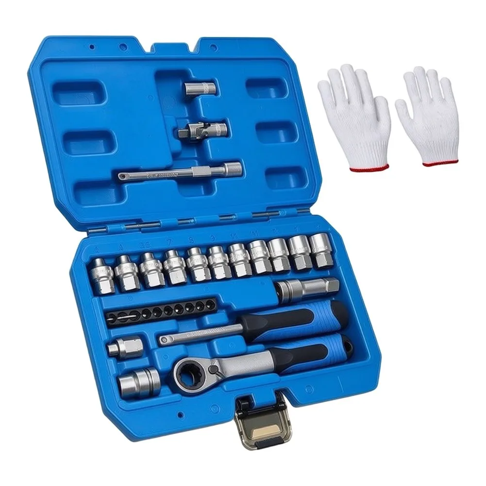 29PCS Ratchet Socket Wrench Set Chrome Vanadium Steel 11 Sockets 4.5-13mm 10 Bits for Automotive Electrical Appliance Repair