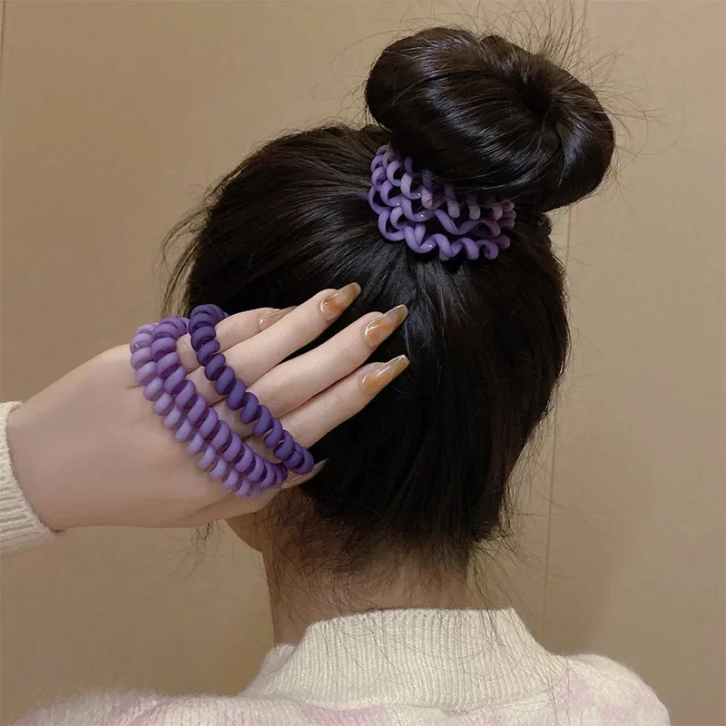 6Pcs Gradient Color Telephone Wire Elastic Hair Band Spiral Cord Rubber Band Hair Tie Stretch Scrunchies Hair Accessories Women