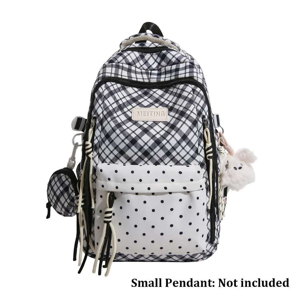 Large Capacity Plaid Backpacks Water-resistant Nylon Students Schoolbag Lightweight Casual Checkered Travel Daypack for Women