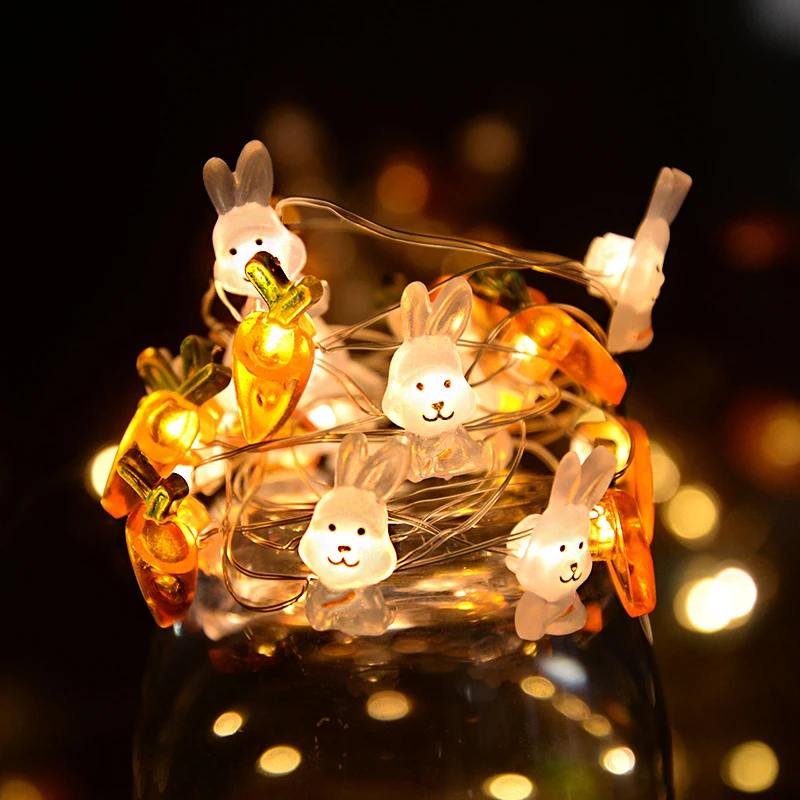 

2/1M Easter String Lights Yellow Chicks Carrot Egg Fairy Light Garland for Home Hanging Night Lamp Happy Easter Party Decoration