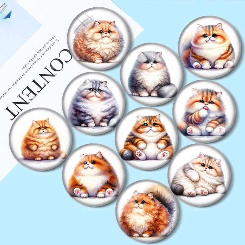 

Watercolor Cliparts with Funny Fat Cat 10pcs 12mm/18mm/20mm/25mm Round photo glass cabochon flat back Making findings for brace