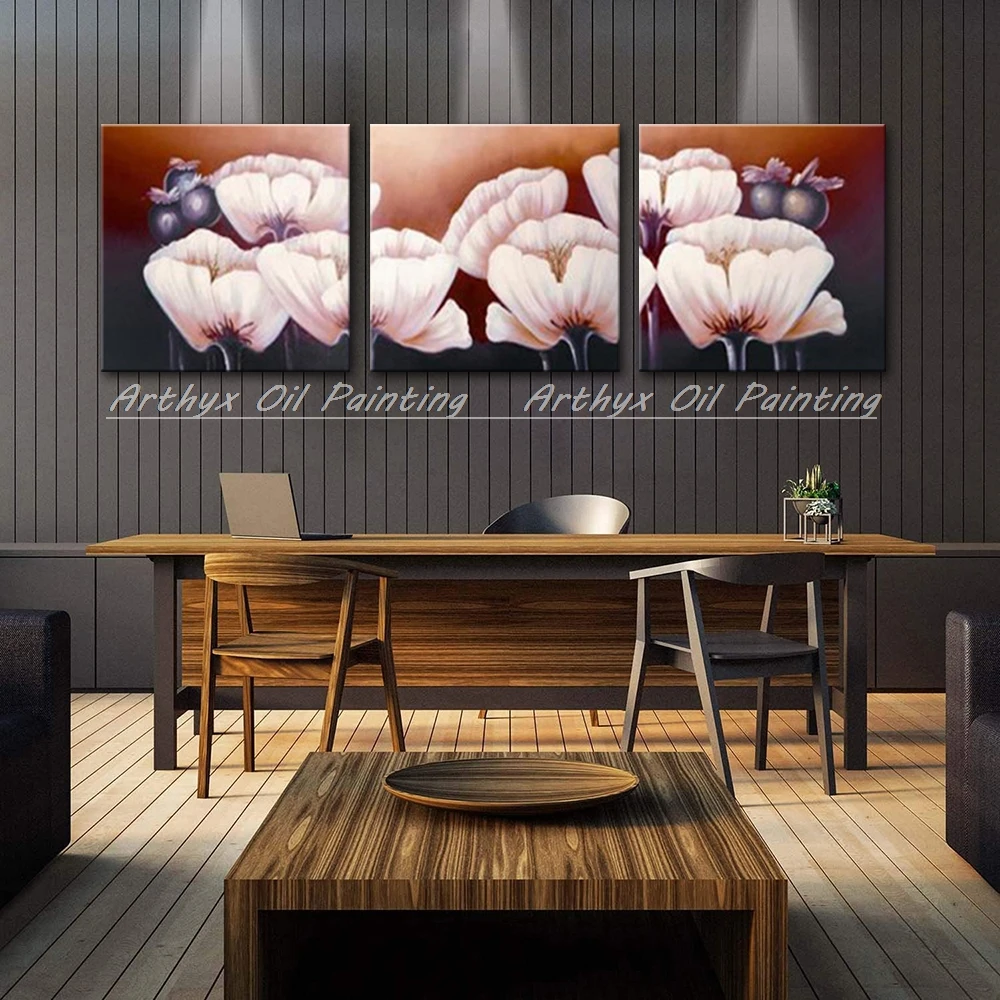 Arthyx 3 Piece 100% Handpainted Flower Oil Painting On Canvas,Modern Best Wall Art Picture For Living Room Decor,Home Decoration