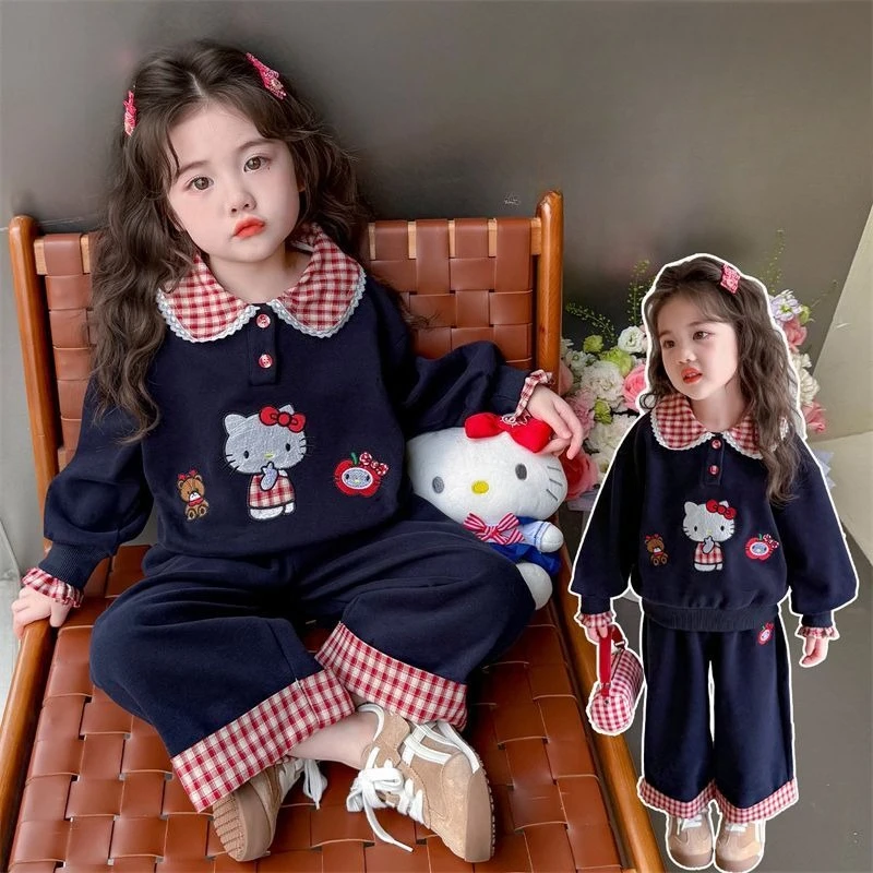 

Autumn Kawaii Hello Kitty Sanrio Students Cute Cartoon Long Hoodie Comfy Warm Pants Children Sportswear Jacket Gift for Kids