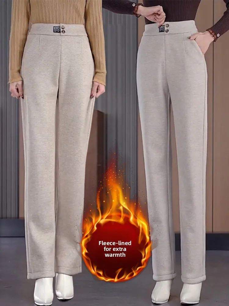 

Slim Fit Woolen Wide Leg Pants Women's Faion High Waist Slimming Autumn Winter New Sle Casual Straight Leg Trousers