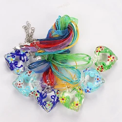 Handmade Murano Lampwork Glass Pendant, Mixed Color, Stripe Heart Pendant, Hot Jewelry Gift, Wholesale, 6Pcs