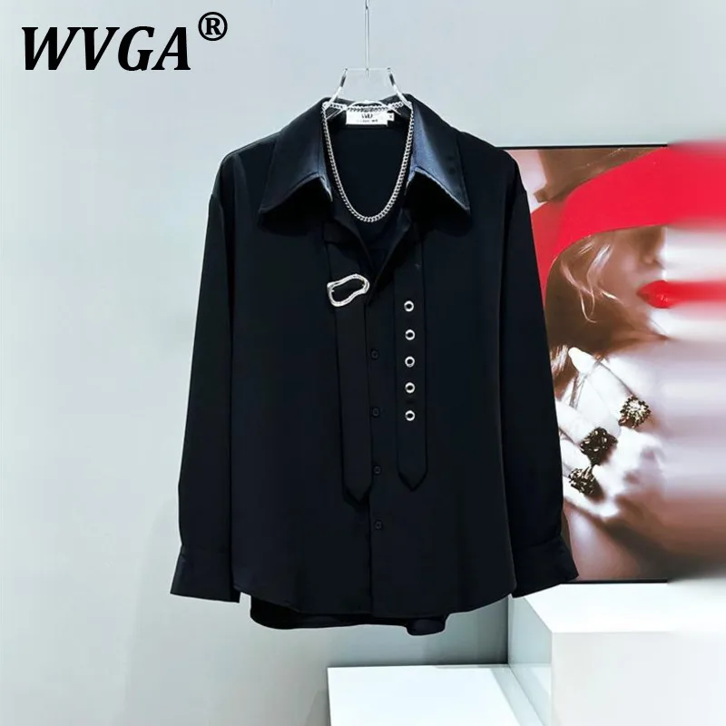 

WVGA весна лето новые мужские индивидуальные ленты модные рубашки с длинными рукавами нишевые шикарные повседневные драпированные топы с плечами Ins W10630