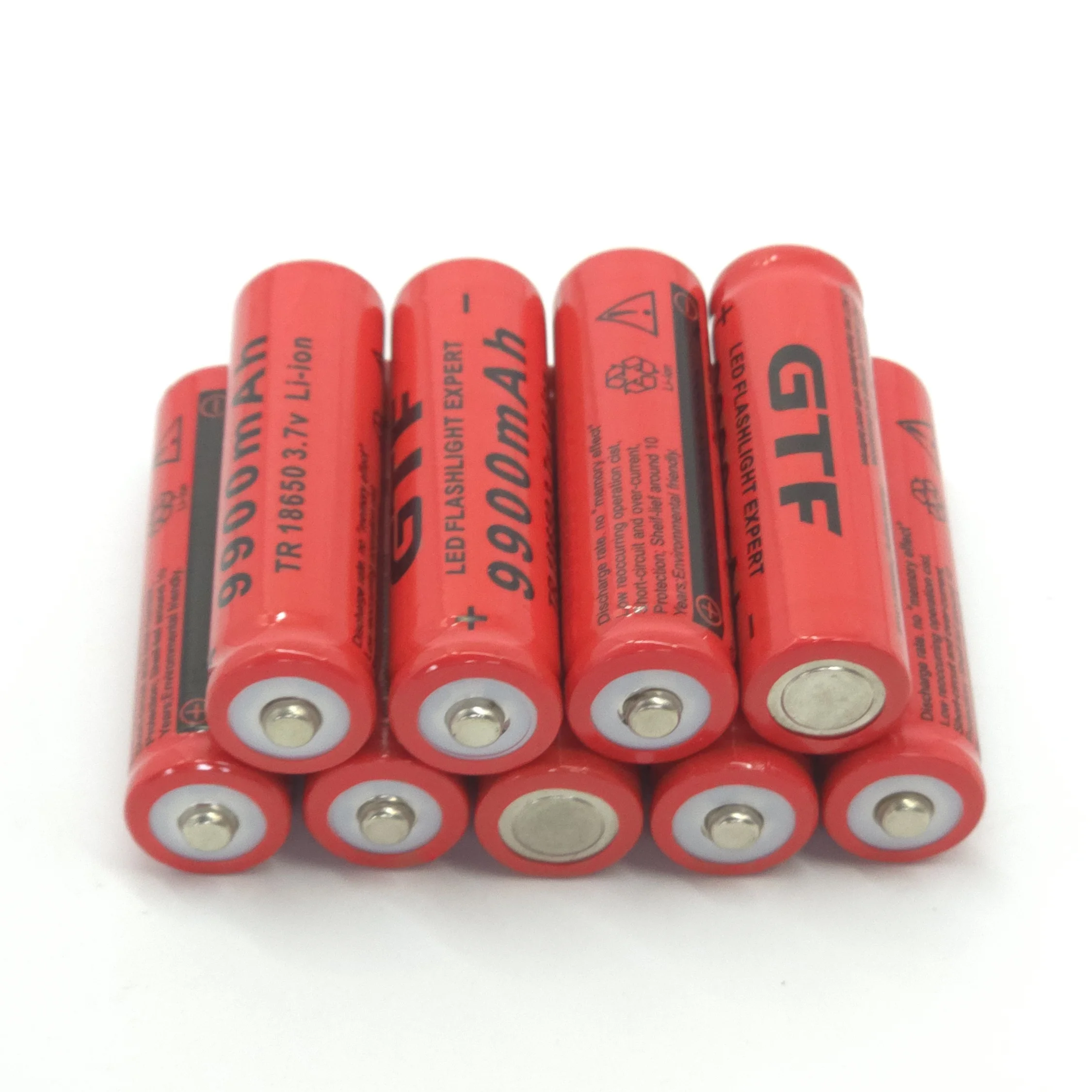 Heißverkaufter roter GTF 18650 Li-Ionen-Akku 9900 mAh 3,7 V – explosionsgeschützt für Taschenlampen (spitze Oberseite), 3 A Entladung, globaler Export