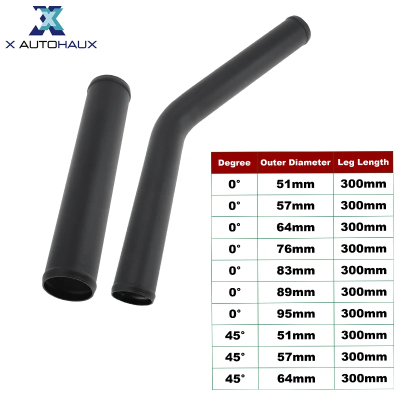 Universal 51/57/64/76/83/89/95mm OD 0/45 Degree Aluminum Alloy Tube Intercooler Pipe 300mm Length Air Intake Connection Hose
