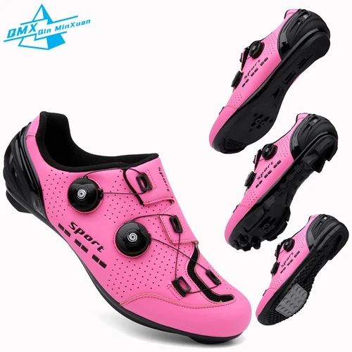 Imagen 1 del producto Zapatos de ciclismo para hombre y mujer, zapatillas de deporte de velocidad autoblocantes, color rosa, para ciclismo de montaña