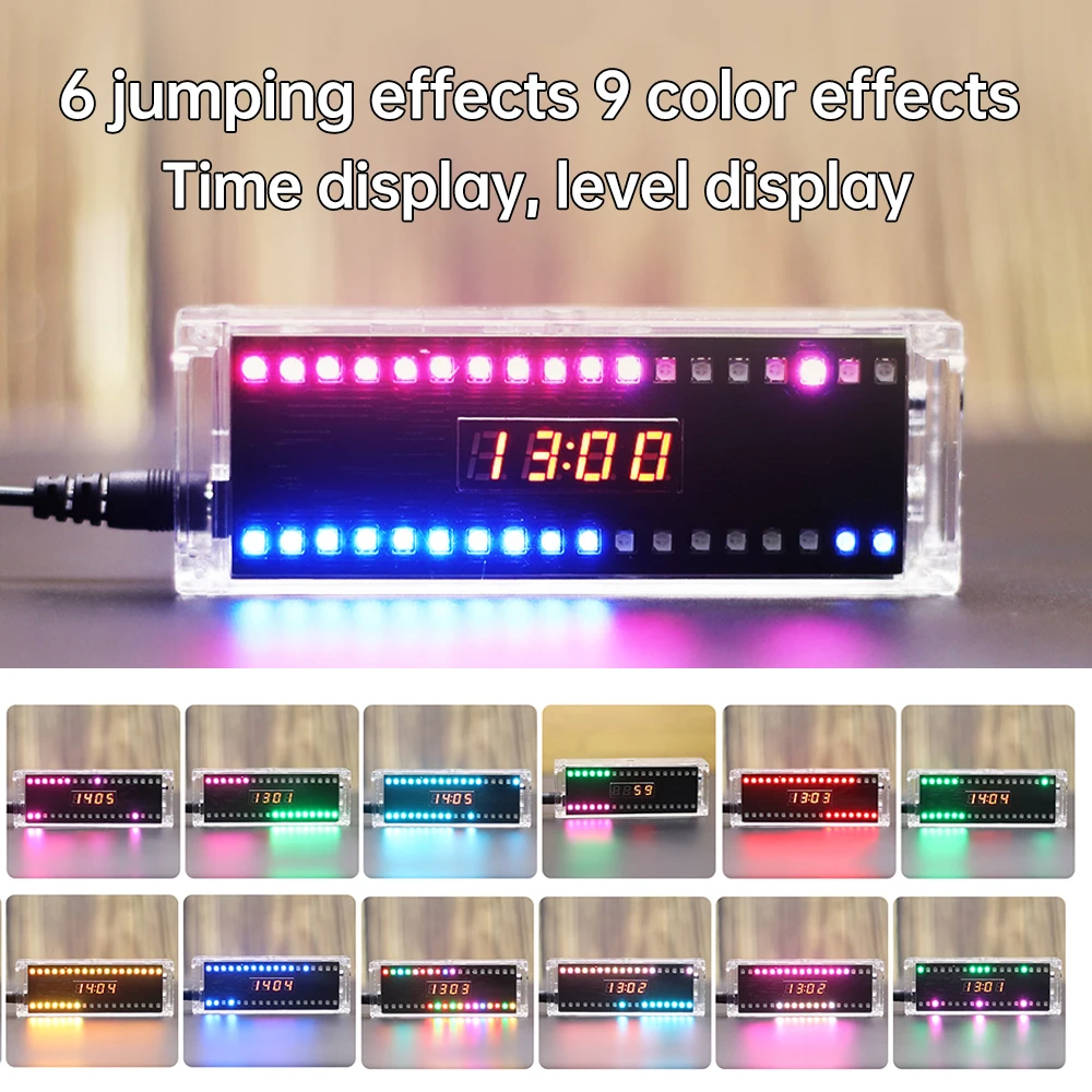 DIY Digital Clock Kit Colorful LED Voice Controlled Spectrum Rhythm Light Electronic DIY Welding Practice Parts DC 5V