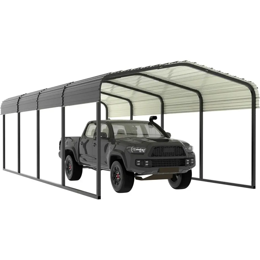 

Gray Heavy-Duty Metal Outdoor Carport, 12x20, Shelter for Cars, Trucks, Boats