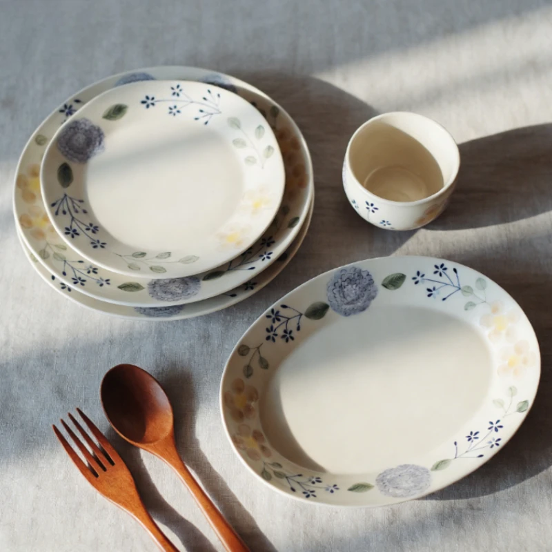 

Керамическая чашка для чая и овальная тарелка из серии Collect Time Endless Summer с ручной росписью, плоская тарелка, домашняя посуда для ежедневного использования