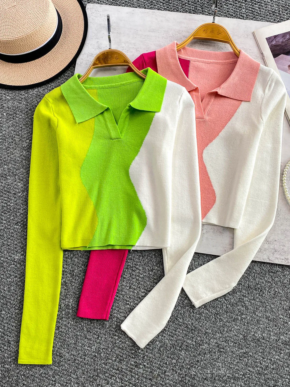 

Корейская трикотажная футболка Sle Sweet Dopne adient Color Ne, женский облегающий топ на осень-зиму