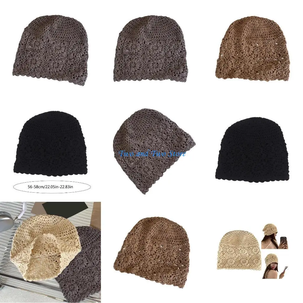 

HX6F Spring Slouch Hat Japanese Skull Hat Hollowed Hat Girl Pullover Hat