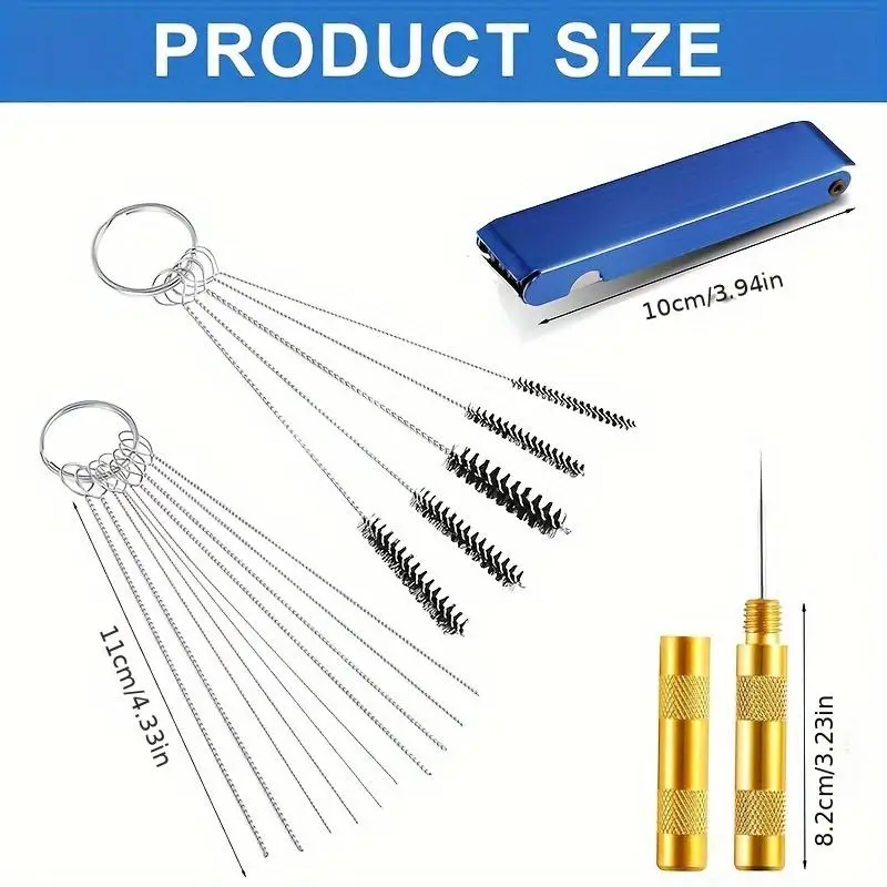 Stainless Steel Fuel System Cleaning Kit Motorcycle Maintenance Tool with Nylon Brushes Cleaning Needles Aluminum Box For