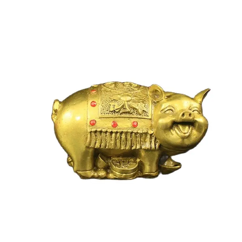 11.5CM Pure brass precision casting of the Chinese zodiac pig statue with the auspicious character Fu