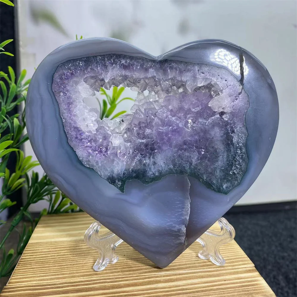 Crystal Natural Heart Amethyst Agate Cluster Stone Reiki Quartz High Quality Healing Mineral Specimen Home Decoration