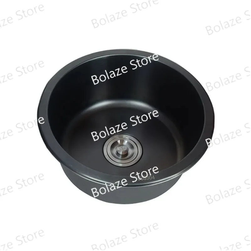 Black Nano round Mini Small Sized Single Sink 304 Stainless Steel Bar Counter Balcony Kitchen