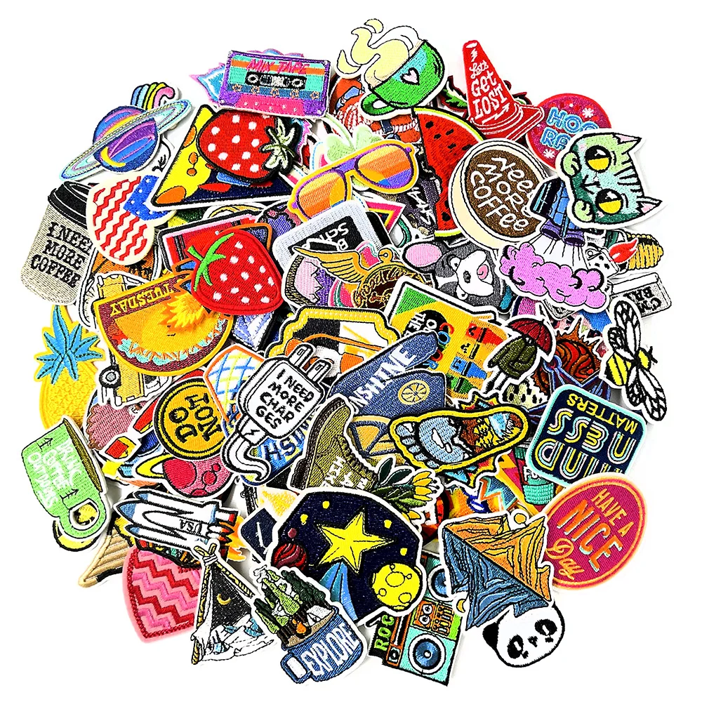 100Pcs/Lot Random Mixing Patches Embroidered Applique Clothes Accessories Sewing Apparel Supplies Decoration Cloth Patch Mend