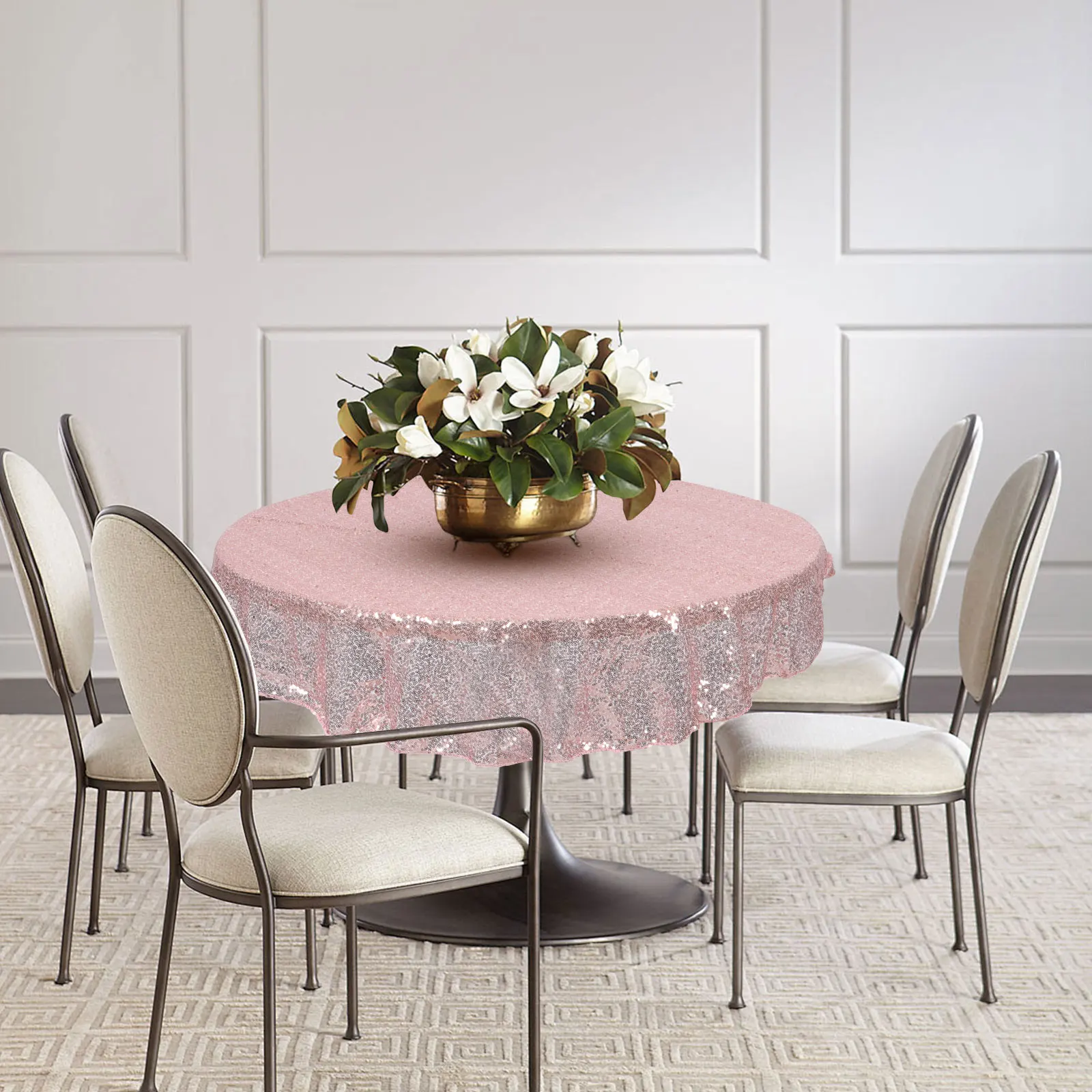 

Chic Glitter Elegant Soft Fabric Decorative Household Party Buffet Table Cover Multi-Function White Table Cloth Daily Use Dining