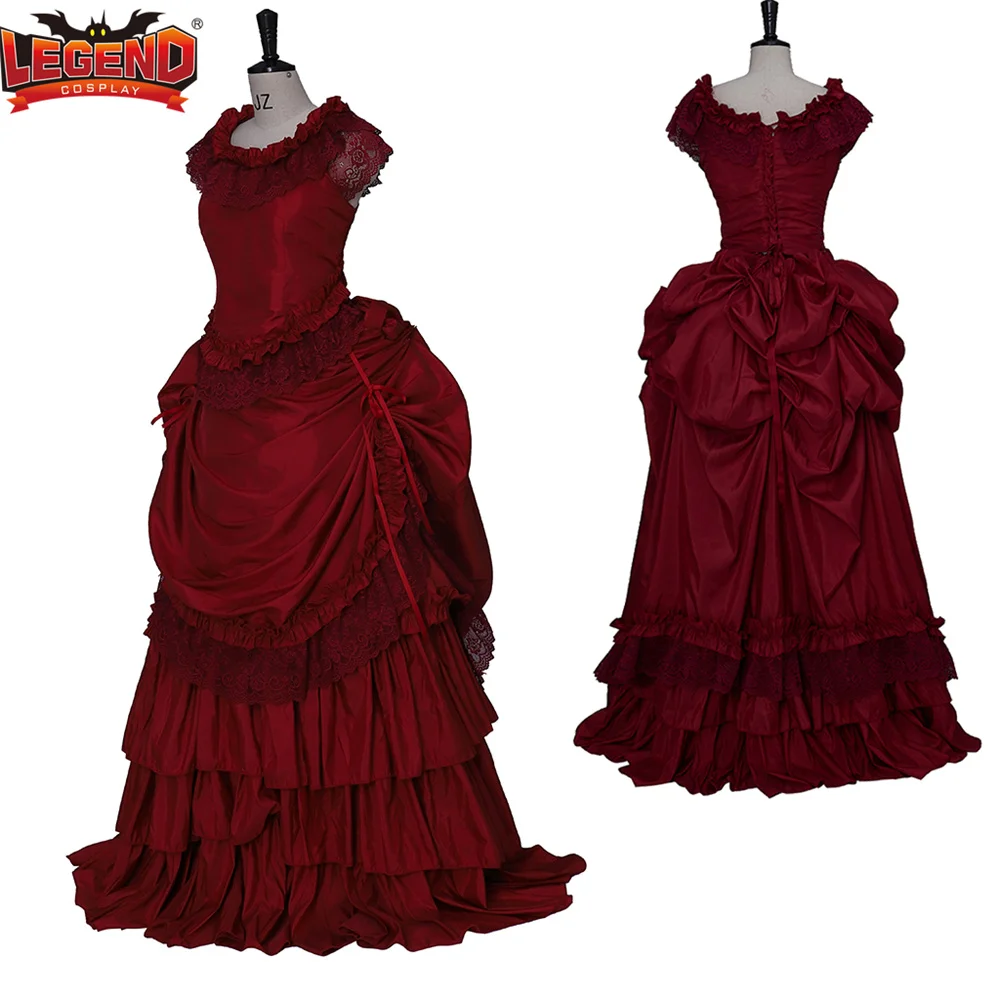 Off Shoulder Victorian Bustle Dresses Red Satin Civil War Wedding Dress Southern Belle Ball Gown Gilded Age Cosplay Costume