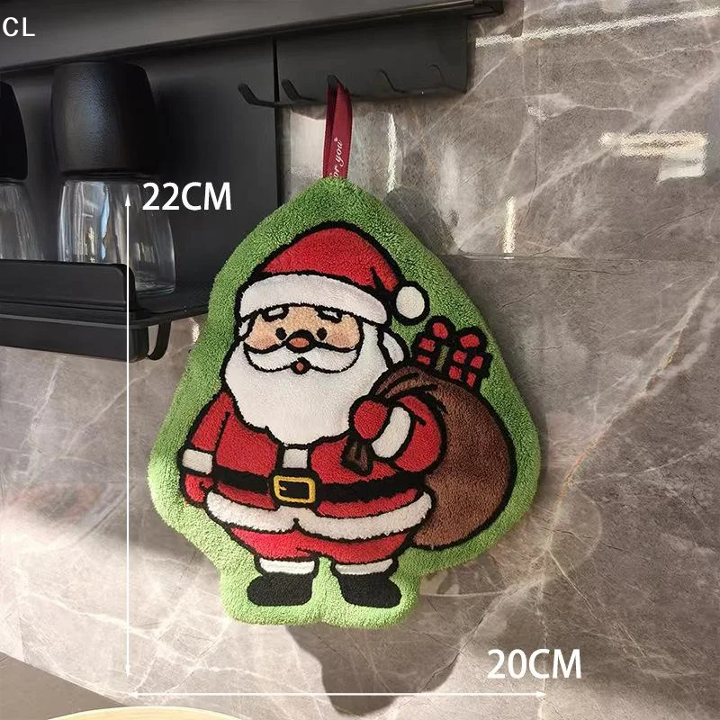 NEW Cute Cartoon Christmas Hanging Hand Towels Super Absorbent Soft Coral Fleece Perfect For Kitchen Bathroom Holiday Home Deco