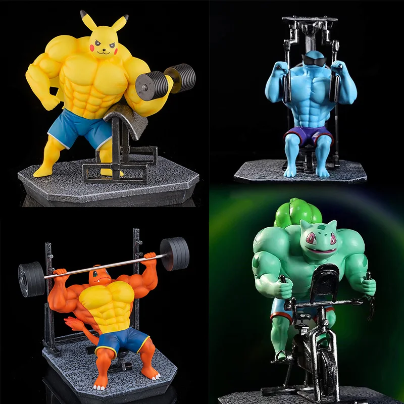 

17cm Pokemon Anime Figures Gym Cartoon Pikachu Charmander Fitness Muscle Man Action Figure Fit Pvc Model Figurine Boy Toy Gift