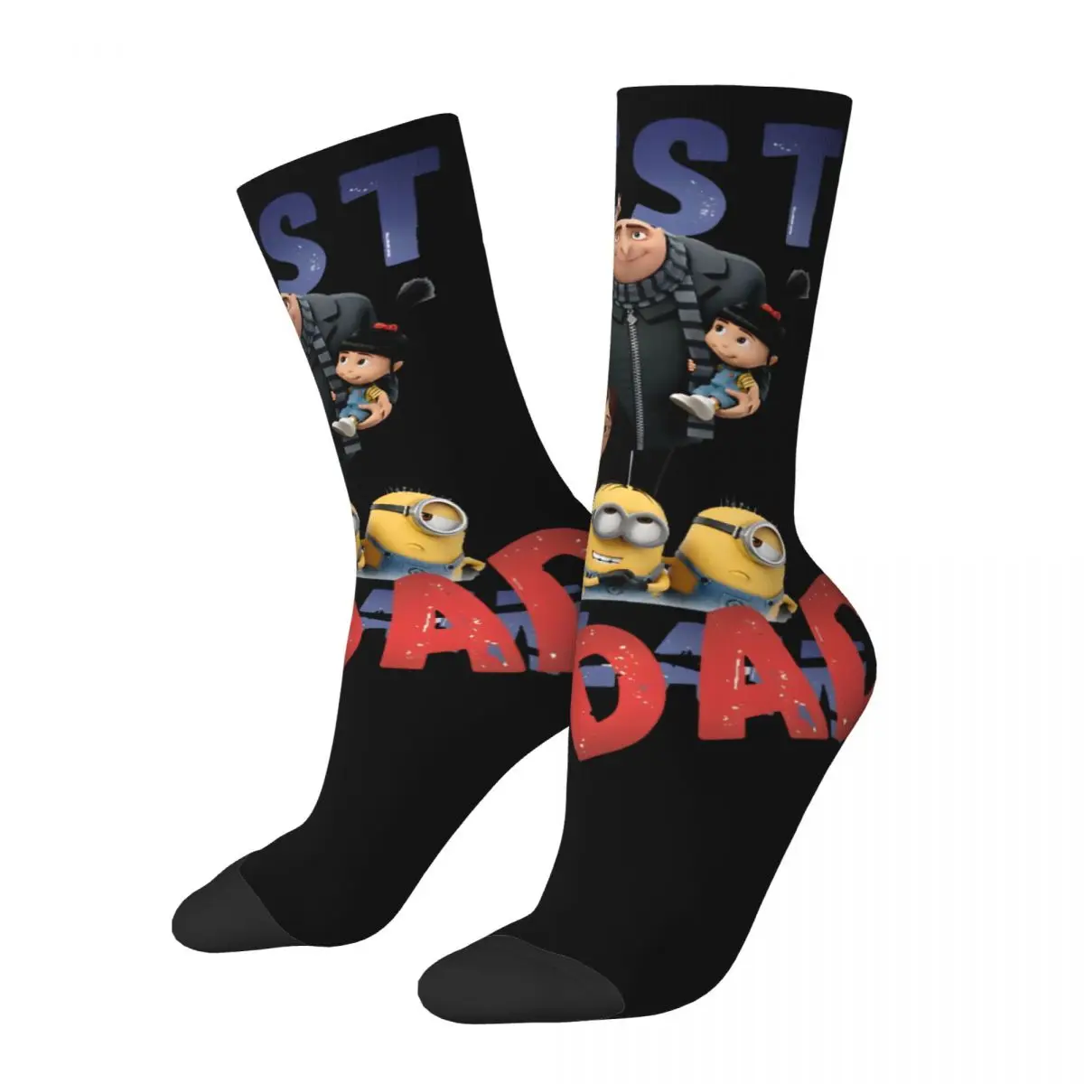 Funny Happy Minions Father\'s Day World\'s Best Dad Men\'s Socks Vintage Harajuku Despicable Me Hip Hop Novelty Seamless Crew Crazy