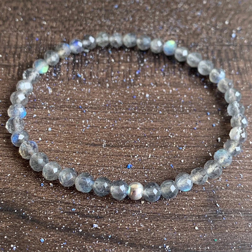 MG1425 Faceted Labradorite Mini Mala Gemstone Bracelet 4mm Crystals Heart Chakra Balance Bracelet Hematite Energy Jewelry Set