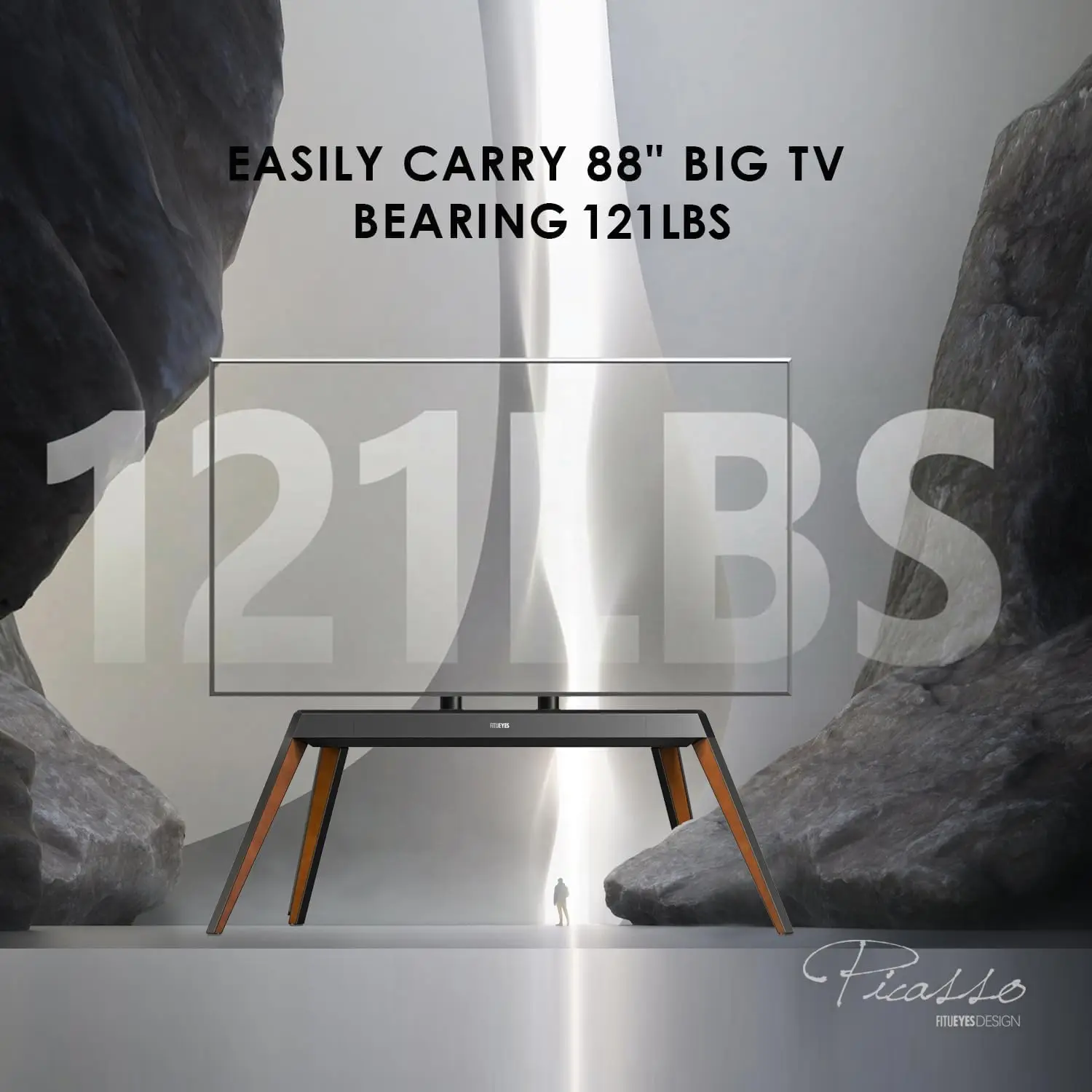 Floor TV Stand For 65-88 Inch TV With Cable Management Walnut Wood, Customized
