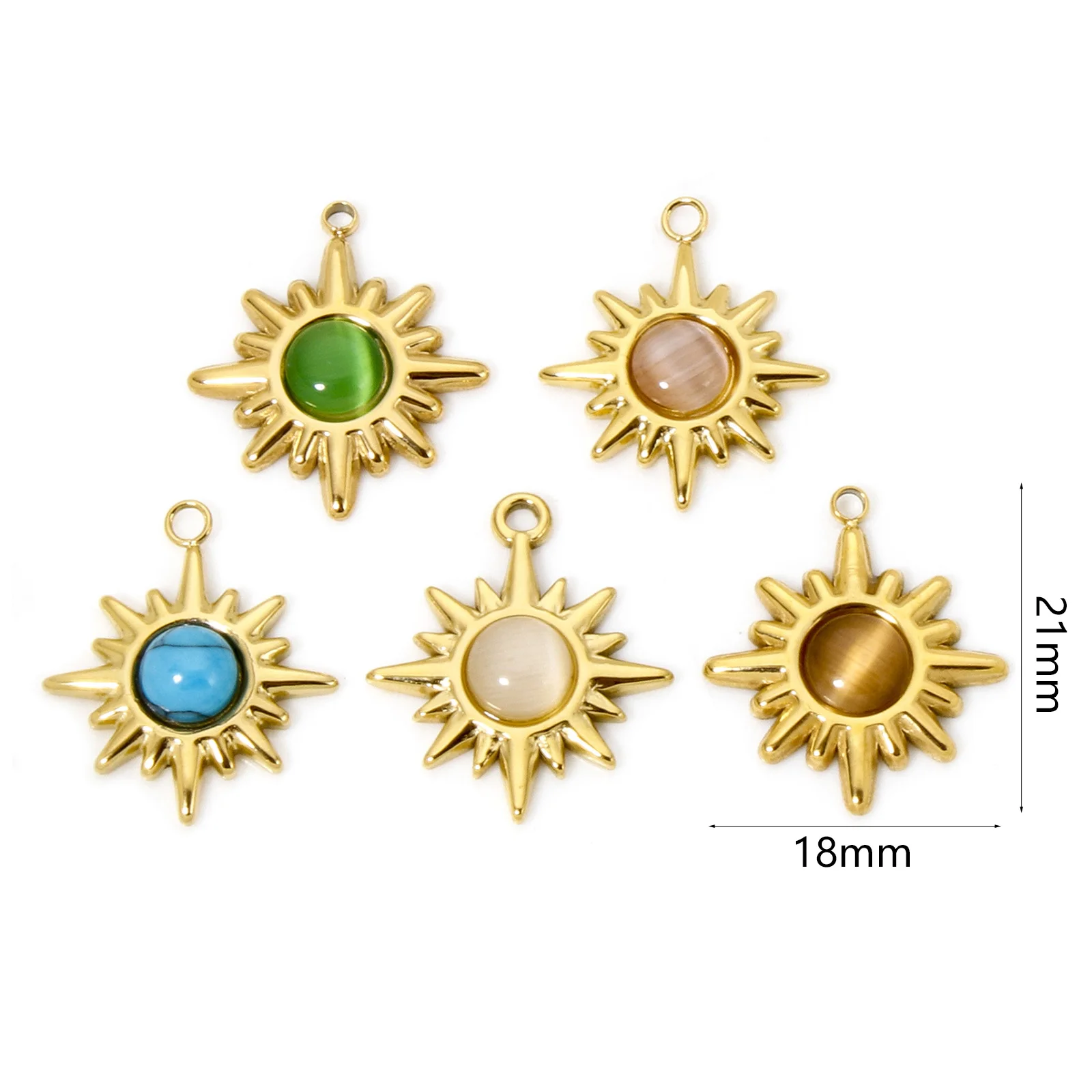1 Piece 304 Stainless Steel Galaxy Charms 18K Real Gold Plated Multicolor Star With Synthetic Gemstone Cabochons 21mm x 18mm