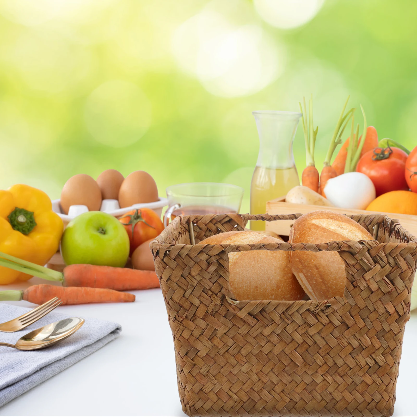 

Rattan Woven Storage Basket Straw Living Room Coffee Table Snack ganizer Lightweight Portable H Kitchen Sundries