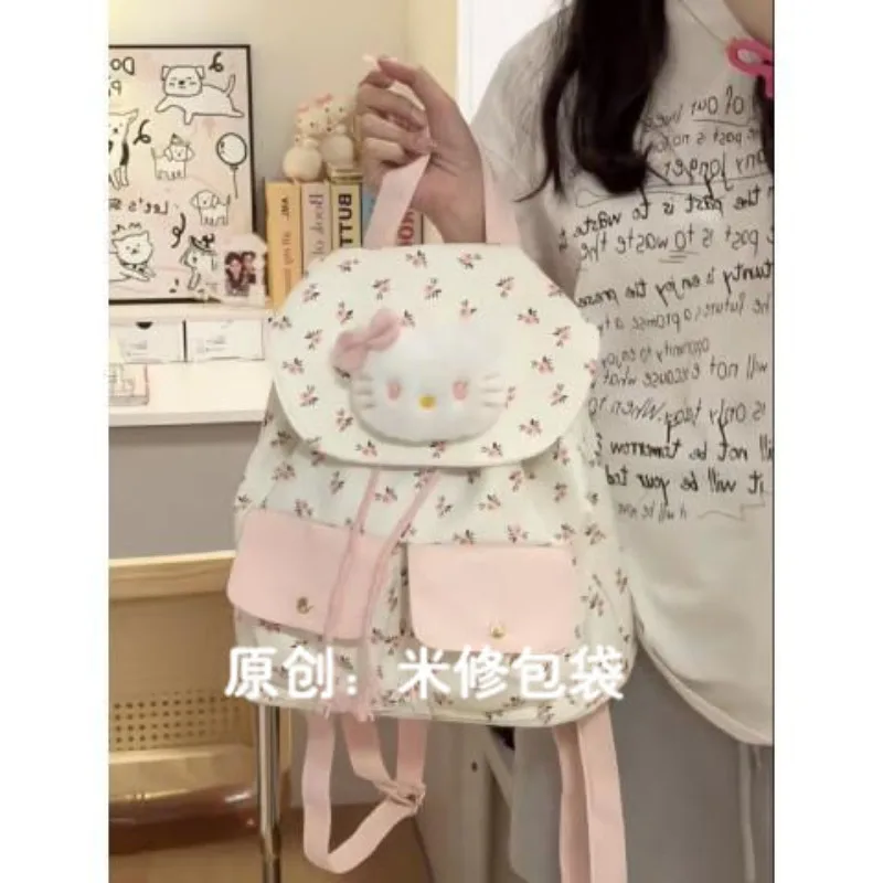 

New Sanrio Sweet Hello Kitty Backpack for Women Cute Anime Cartoon Canvas Backpack Aesthetic Women New Luxury Designer Bag Gift