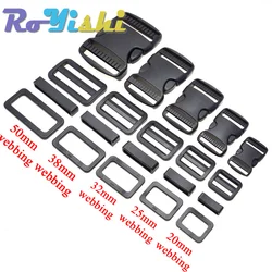 1 Set 20mm 25mm 30mm 38mm 50mm Plastic Slider Adjustable Rectangle Ring Belt Loop Curved Side Release Buckles For Paracord