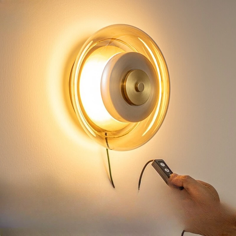 

Modern Minimalist Wall Lamp Without Wiring Living Room Bedroom Bedsides Artistic with Switch Glass Wall Sconces Lighting Fixture
