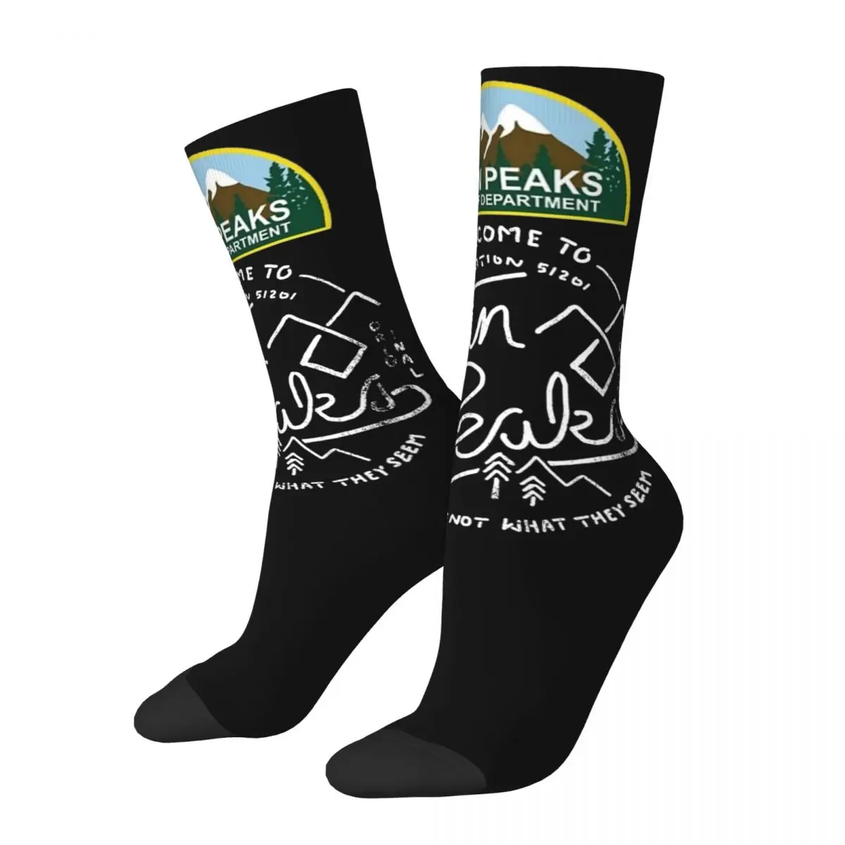 Twin Peaks Sheriff Department Stuff Crew Socks Cozy Mountain And Forest Sport Long Stockings Cute for Unisex Gift Idea