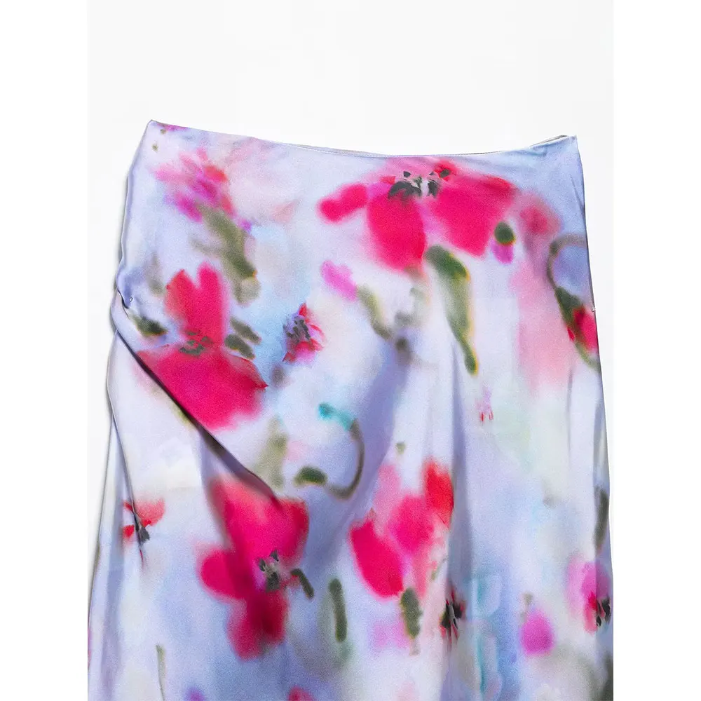 DUOPERI Women Fashion 2025 New Printed Pleated Lace Up Front Slit Midi Skirt Sexy Side Zipper High Waist Female Chic Lady Skirts