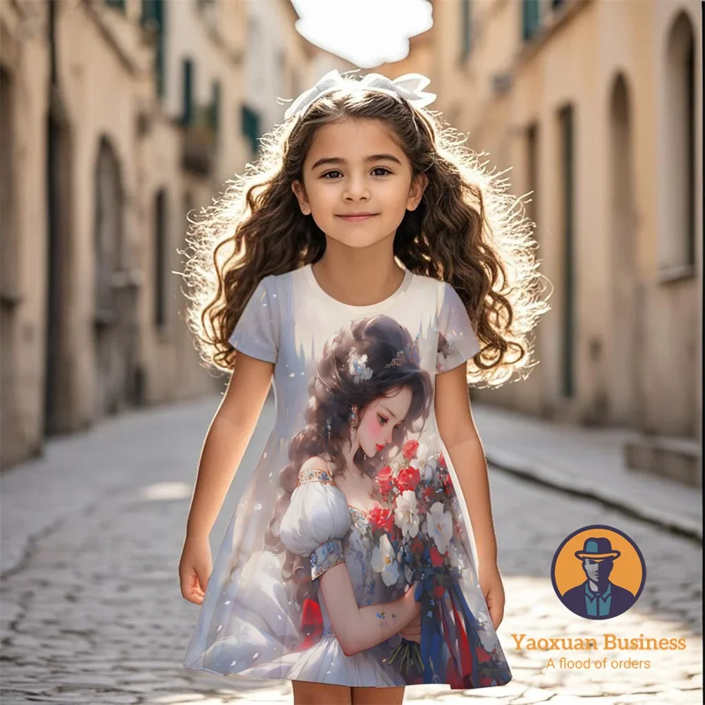 

Новинка 2025 года, детское платье с 3D мультяшным принтом Disney «Белоснежка» для девочек, крутое милое красивое летнее новое платье ​