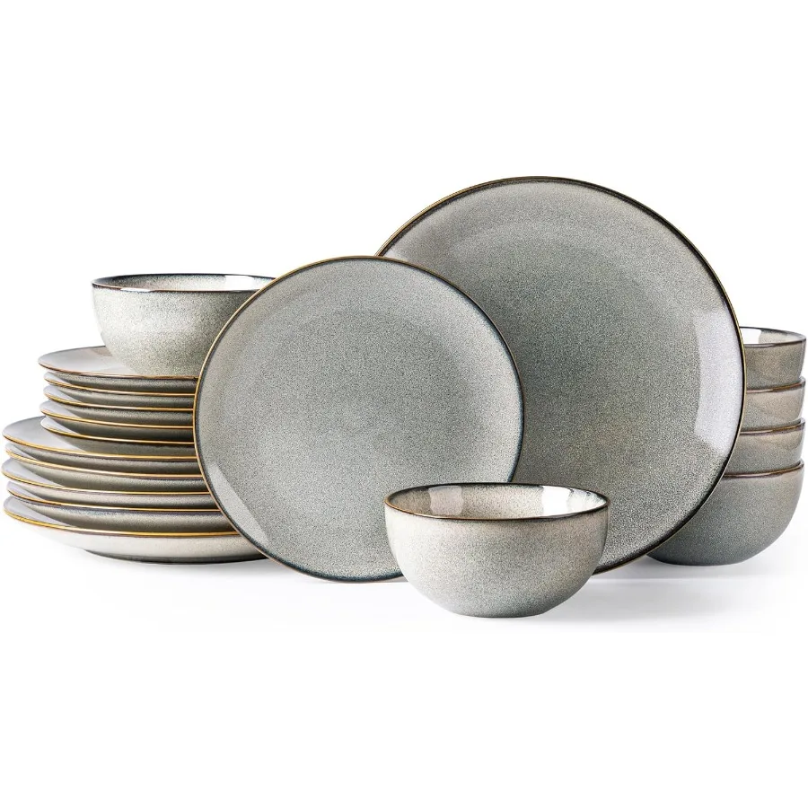 

Наборы керамической посуды на 6 18-х предметов, набор каменных тарелок и мисок с реактивной глазурью для домашней столовой, устойчивый к царапинам и идентификатор