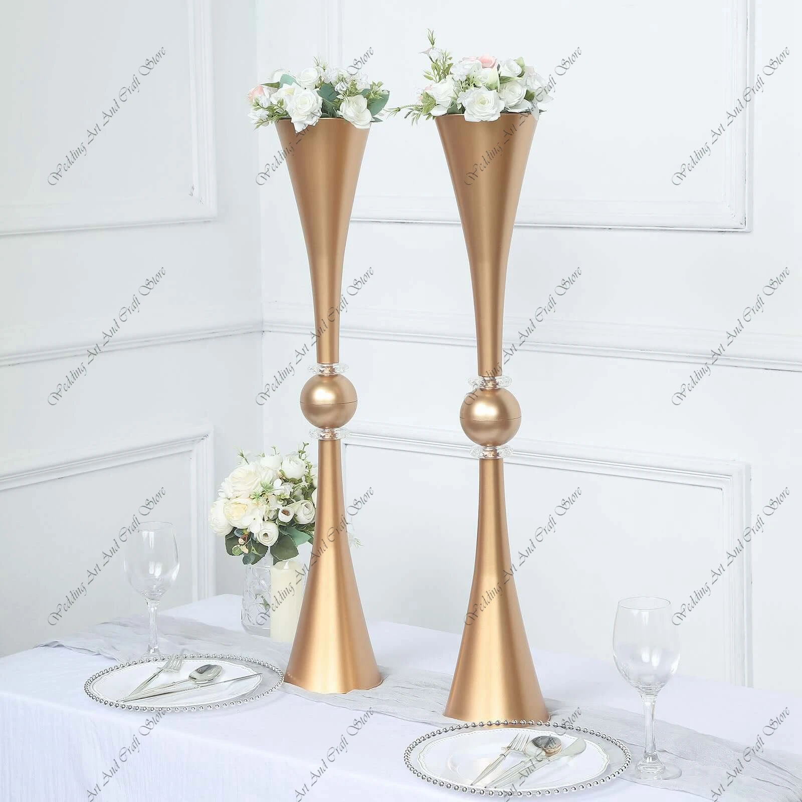 

10pcs 50-100cm f30 Reversible Table Centerpieces Gold Reversible Trumpet Flower Stand Wedding Golden Candle Holder Props ivy52