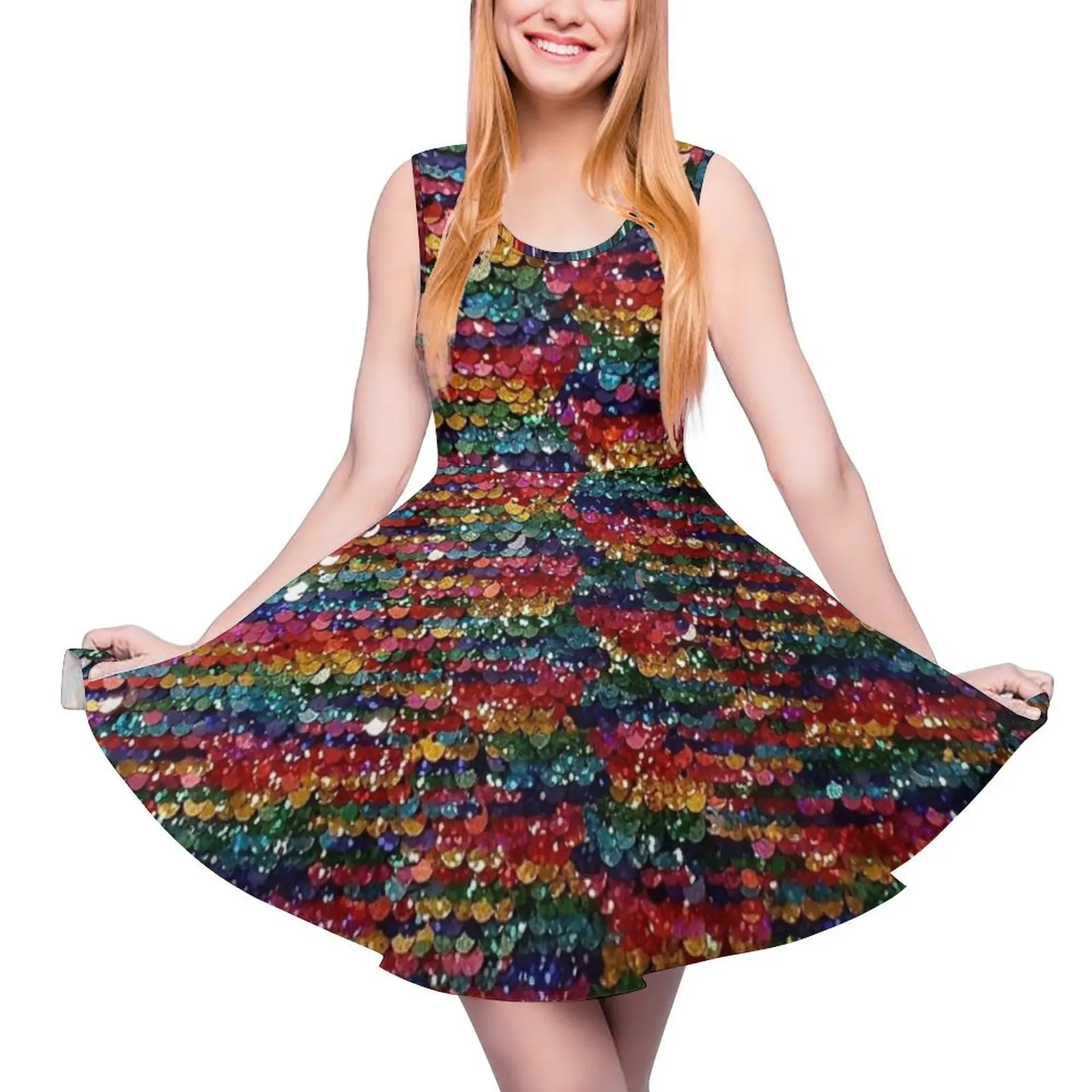 

Rainbow Sequins Sparkle Vibrant Rainbow Sleeveless Dress dresses with long sleeves prom dress 2024 bandage dress