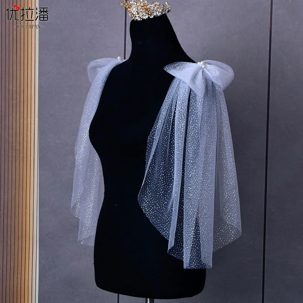 Champagne Wedding Dress Shawl Female Bow Hot Venus Empty Gauze Shoulder Covering Arm Accessories Cape Dress  Bridal Cape