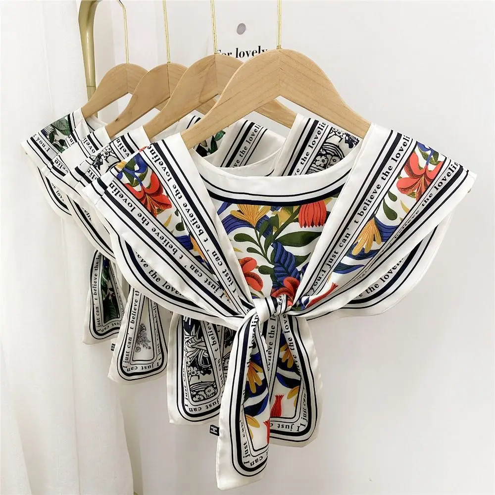 

Cloak Oil Painting Shawl with Tie Multicolor Short Sle Silk Scarf Breathable Fake Collar Decorative Women