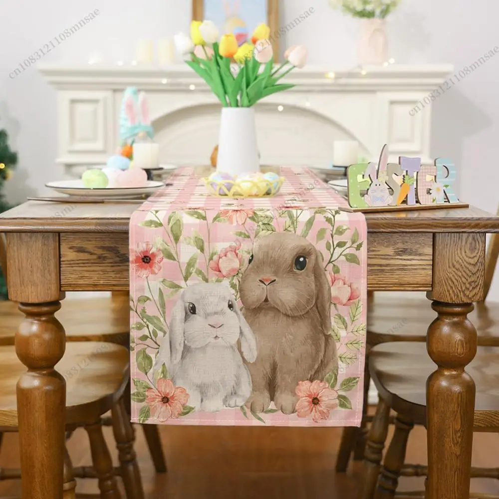 Easter Decor Bunny Linen Table Runner Easter Rabbit Table Runners Wedding Decoration Spring Linen Sweet Table Runner Accessories