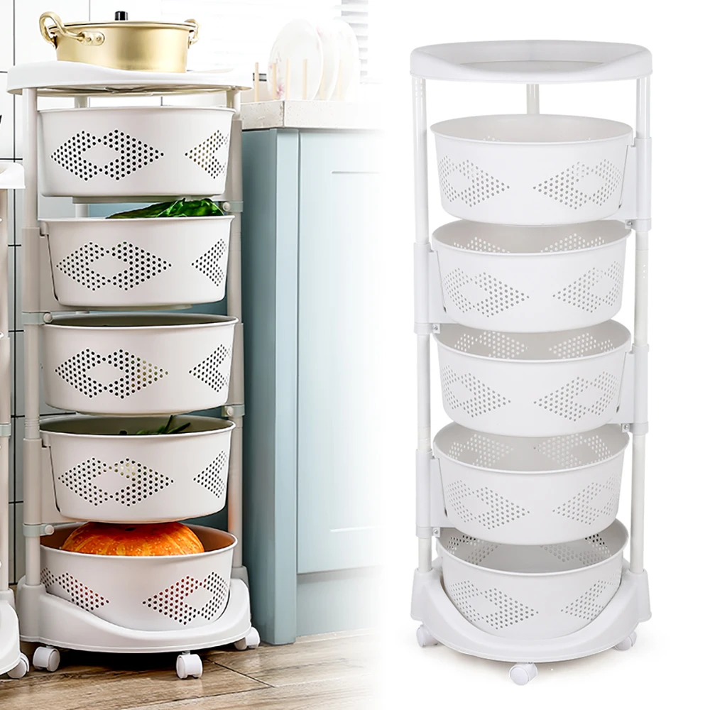 Kitchen Cupboard Shelf, 5-Tier PP Organizer with Large Capacity Baskets, Moisture-proof and Anti-insect Design