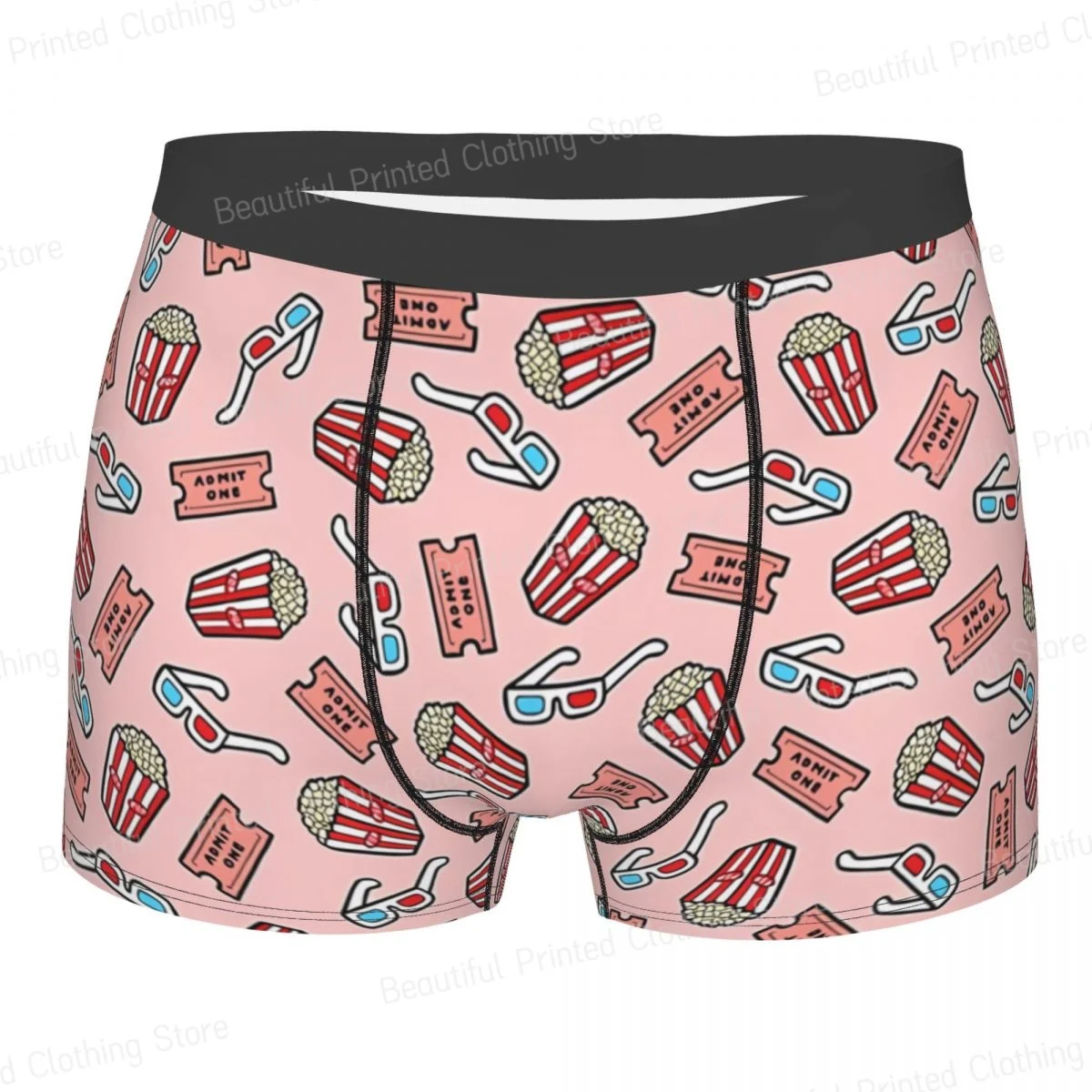 

Popcorn Movie Pattern In Pastel Pink Man's Boxer Briefs Underpants Highly Breathable High Quality Gift Idea