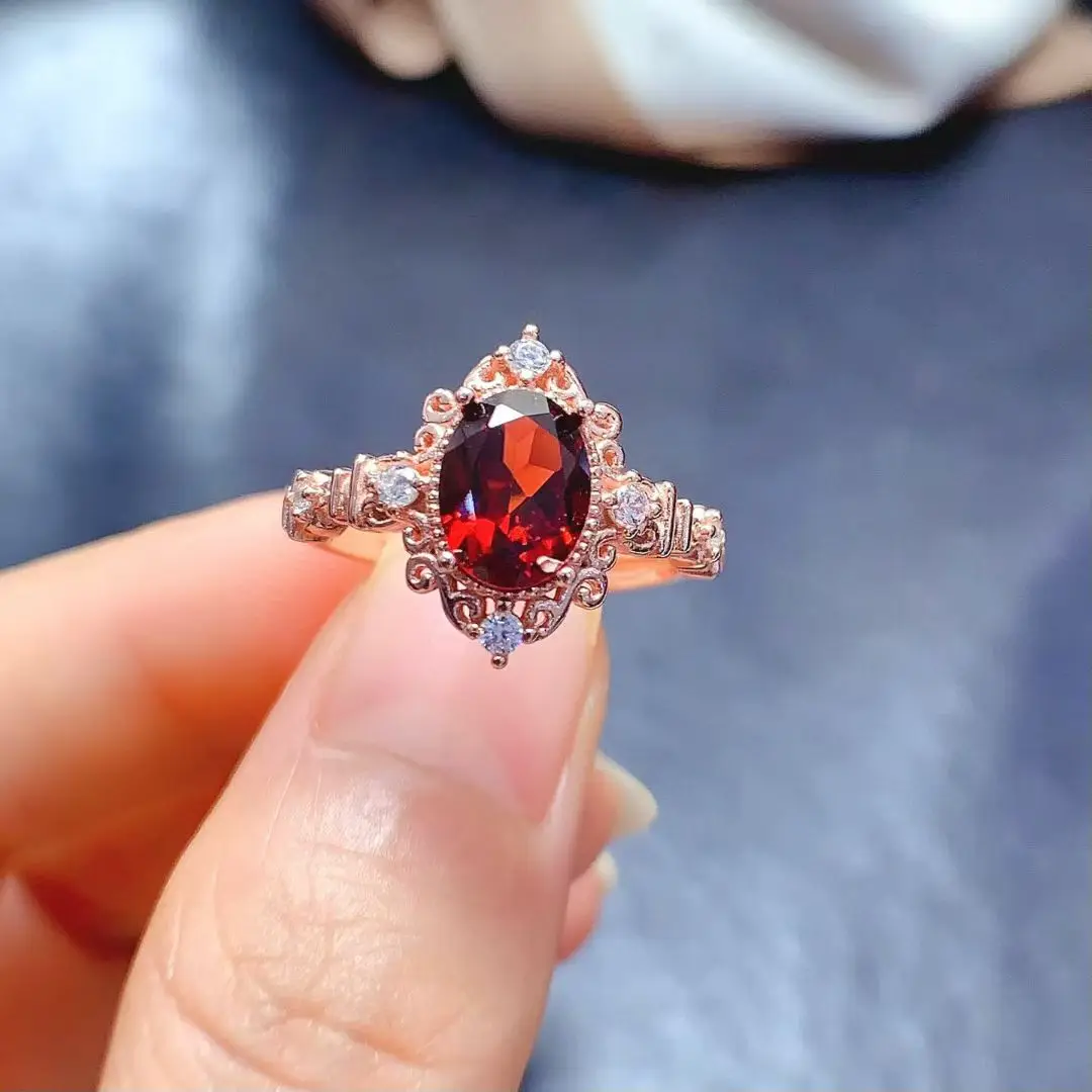 

Кольцо из серебра 925 пробы с драгоценным камнем, кольцо с натуральным гранатом, 6 мм * 8 мм, 1 карат, класс VVS, ювелирные изделия с гранатом, 3 слоя, позолота 18 карат