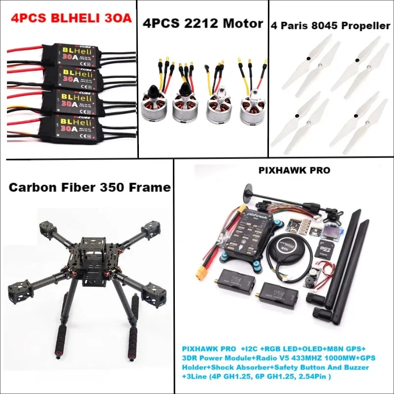 B-CUBE カーボンファイバー350 PIXHAWK PRO M8N/M9N/M10 キット フライトコントロール Ardupilot ラジオテレメトリー クアッドコプター BLHELI 30A ESC 2212モーター